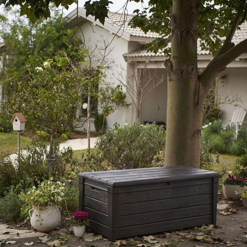 Keter Brightwood Weatherproof Patio Deck Storage Box Bench, Brown (2 Pack) - Image 11