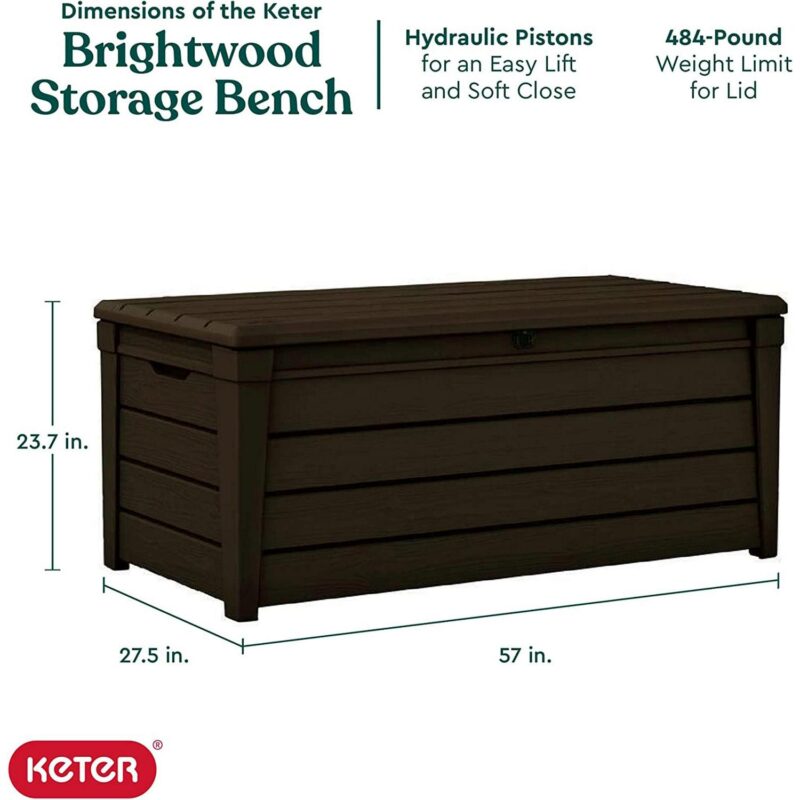 Keter Brightwood Weatherproof Patio Deck Storage Box Bench, Brown (2 Pack) - Image 5