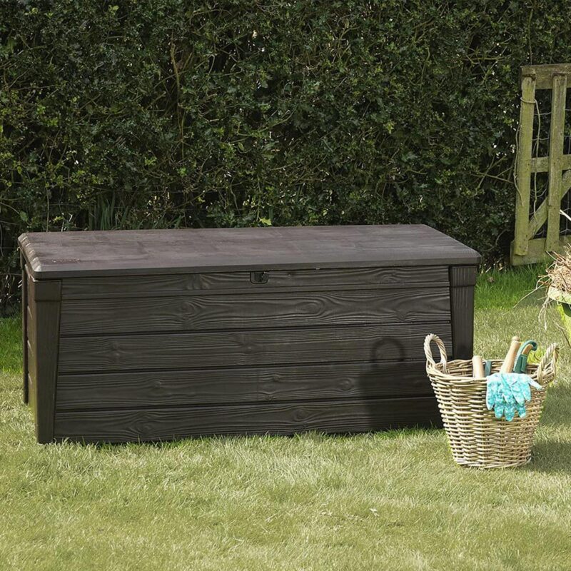 Keter Brightwood Weatherproof Patio Deck Storage Box Bench, Brown (2 Pack) - Image 10