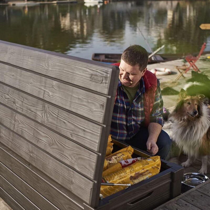 Keter Brightwood Weatherproof Patio Deck Storage Box Bench, Brown (2 Pack) - Image 8
