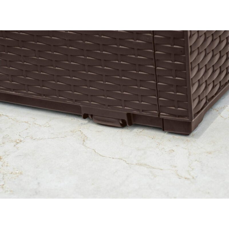 Keter Capri 80 Gallon Durable Weatherproof Resin Deck Box Organization and Storage for Outdoor Patio and Lawn, Rattan Espresso Brown - Image 7