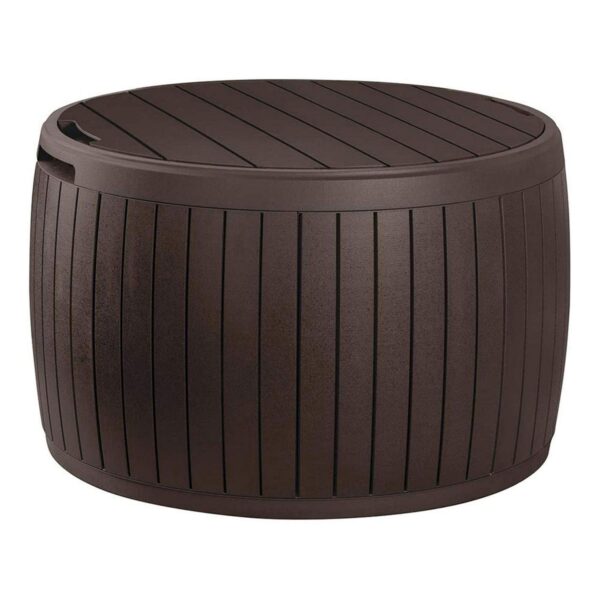 Keter Circa Patio Deck Storage Box and Table for Outdoor Furniture, Brown