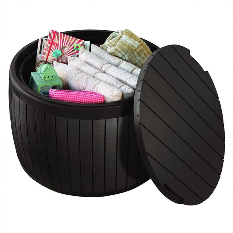 Keter Circa Patio Deck Storage Box and Table for Outdoor Furniture, Brown - Image 5