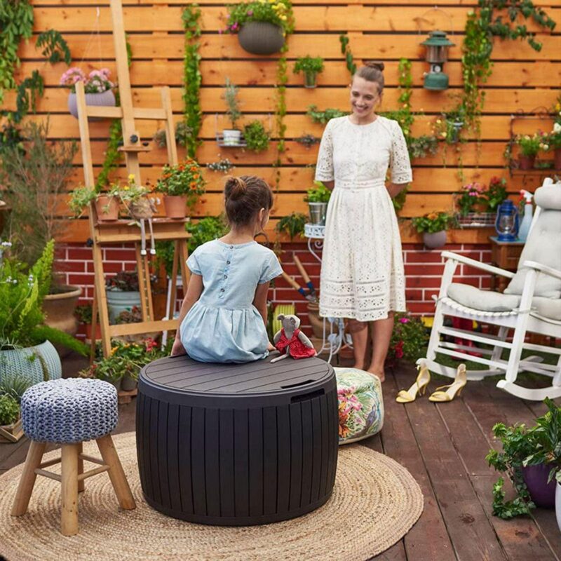 Keter Circa Patio Deck Storage Box and Table for Outdoor Furniture, Brown - Image 8