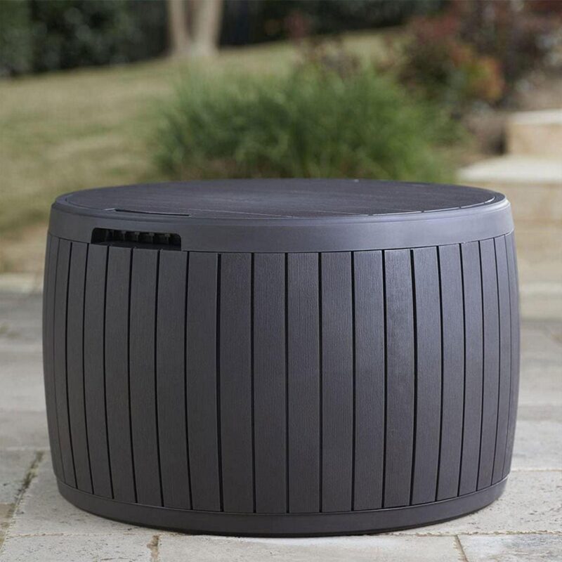 Keter Circa Patio Deck Storage Box and Table for Outdoor Furniture, Brown - Image 10
