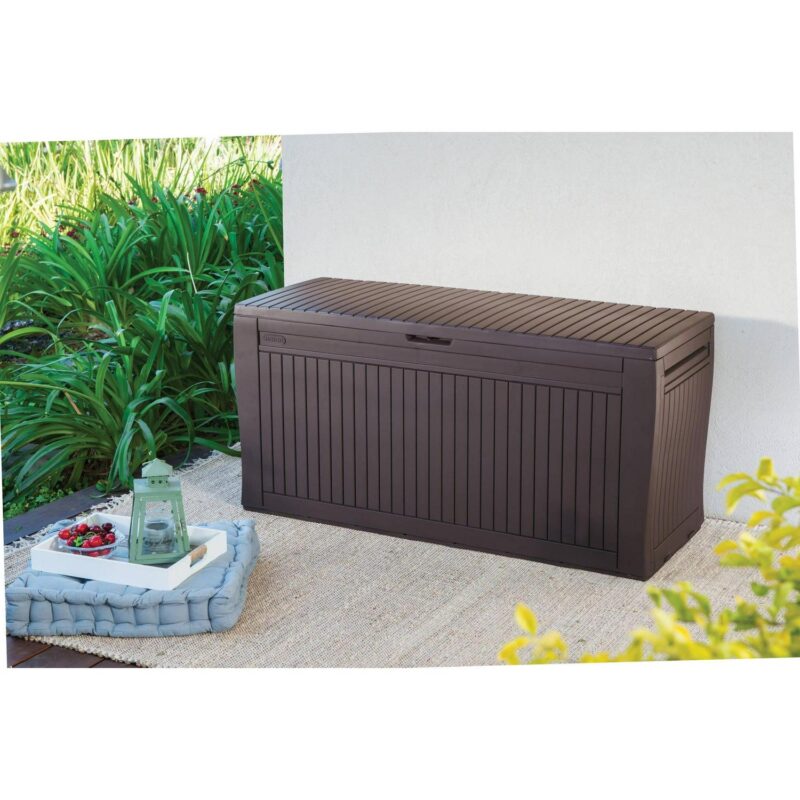 Keter Comfy 71 Gallon Durable Weatherproof Resin Deck Box Organization and Storage for Outdoor Patio and Lawn, Espresso Brown - Image 6