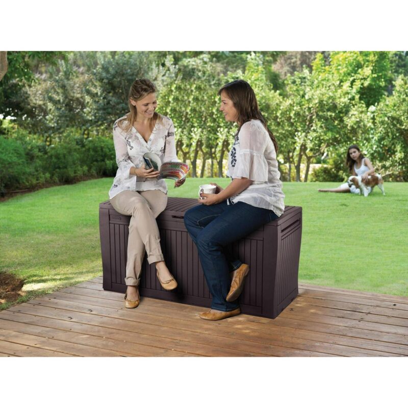 Keter Comfy 71 Gallon Durable Weatherproof Resin Deck Box Organization and Storage for Outdoor Patio and Lawn, Espresso Brown - Image 4