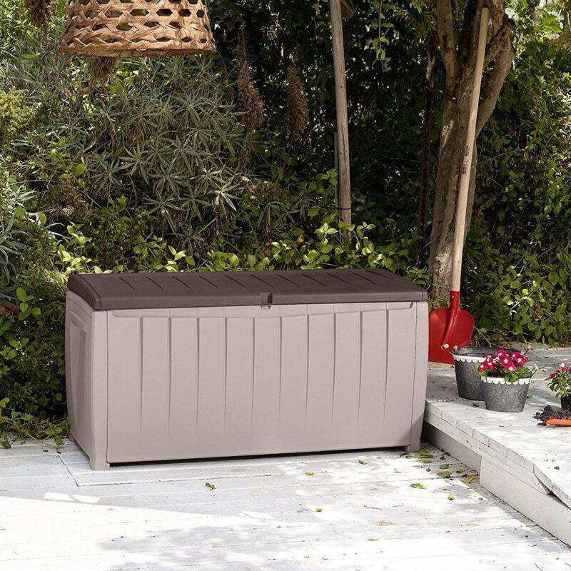 Keter Novel 90 Gallon Durable Weatherproof Resin Deck Box Organization and Storage for Outdoor Patio and Lawn, Brown - Image 4