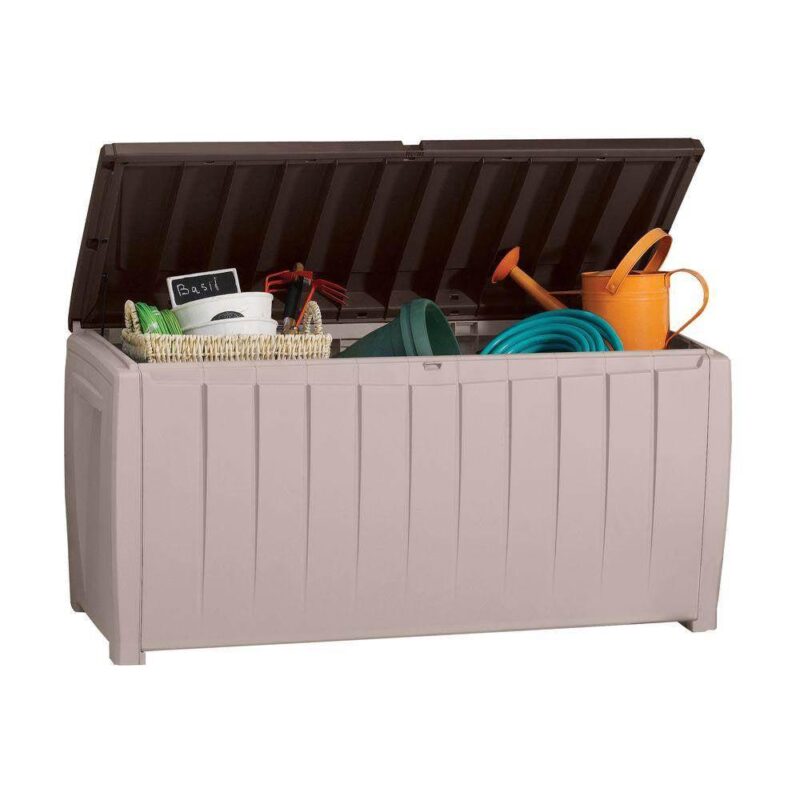 Keter Novel 90 Gallon Durable Weatherproof Resin Deck Box Organization and Storage for Outdoor Patio and Lawn, Brown - Image 7