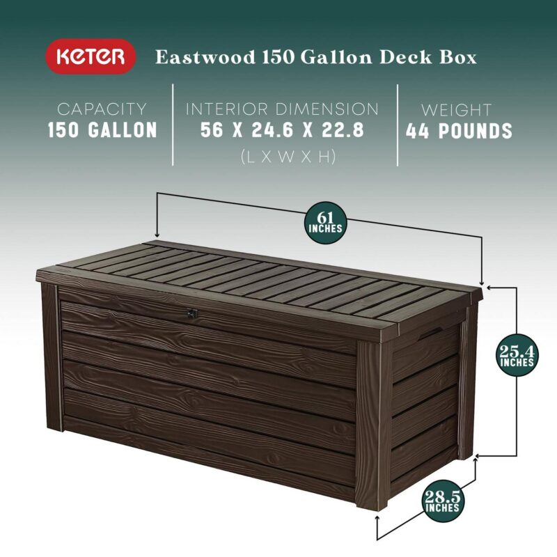 Keter Westwood 150 Gallon Outdoor Furniture Storage Deck Box, Espresso - Image 2