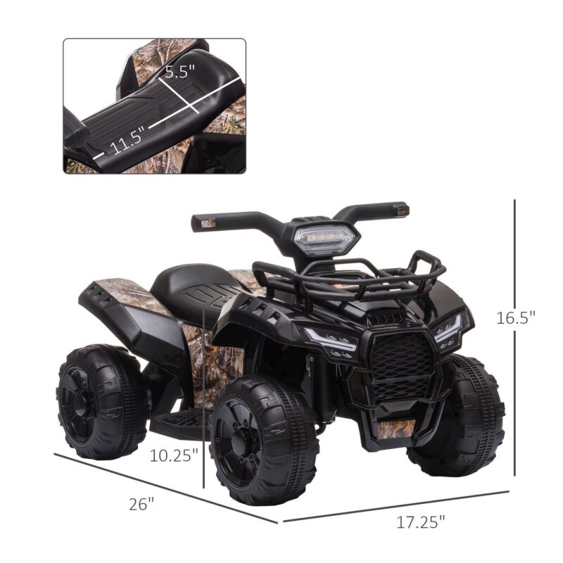 Kids 6v Battery Powered Ride On Car Quad Four Wheeler Atv Toy With Music Black - Image 4