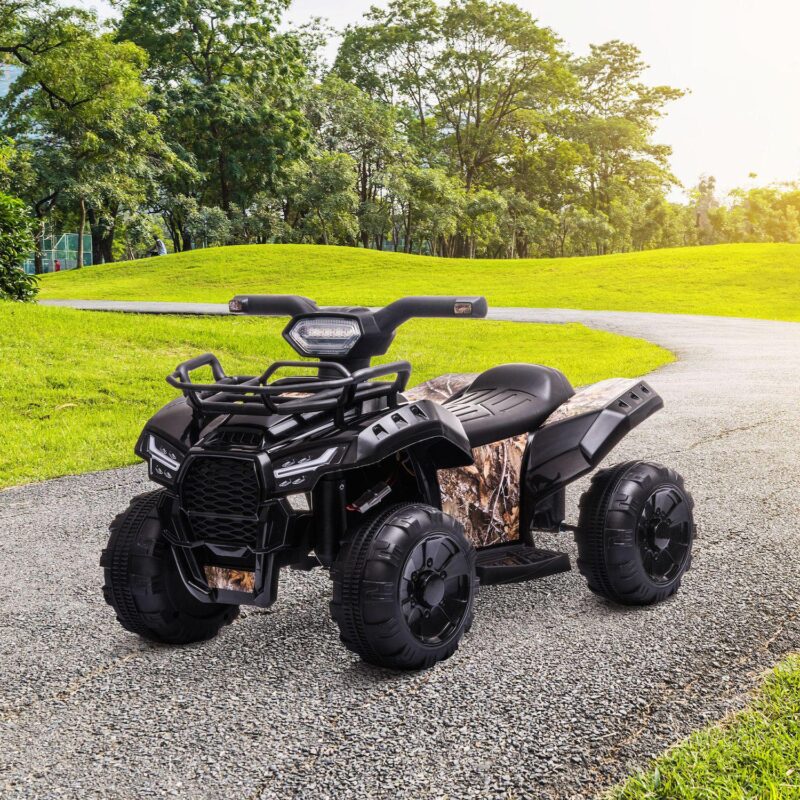 Kids 6v Battery Powered Ride On Car Quad Four Wheeler Atv Toy With Music Black - Image 3