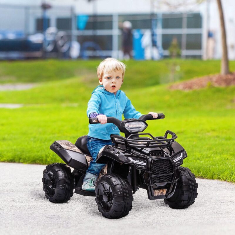Kids 6v Battery Powered Ride On Car Quad Four Wheeler Atv Toy With Music Black - Image 2