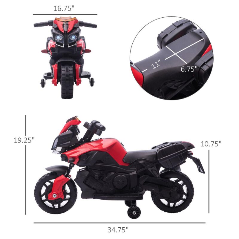 Kids Electric Motorcycle Ride-on Toy, With Headlights Two Training Wheels Red - Image 4