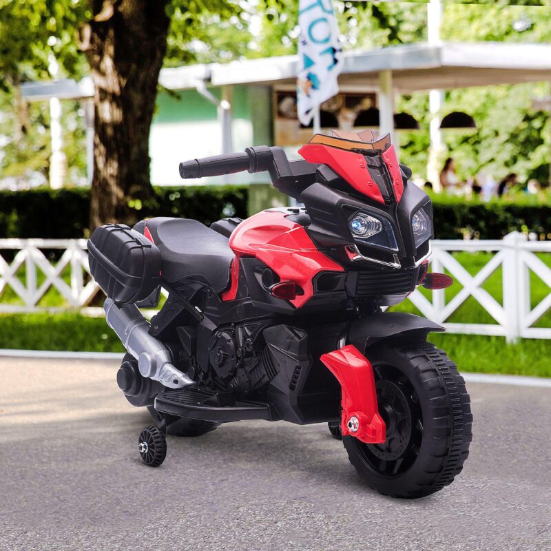Kids Electric Motorcycle Ride-on Toy, With Headlights Two Training Wheels Red - Image 2