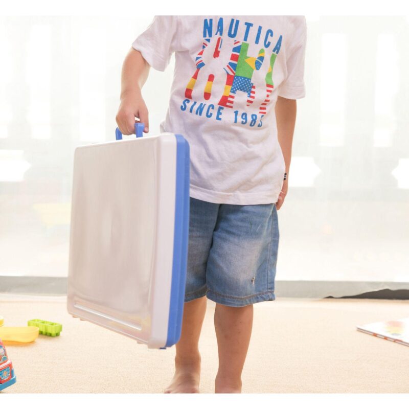 Kids Portable Fold-able Plastic Lap Tray, Blue And White - Image 3