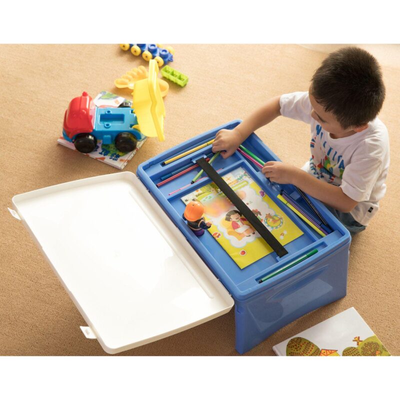 Kids Portable Fold-able Plastic Lap Tray, Blue And White - Image 5