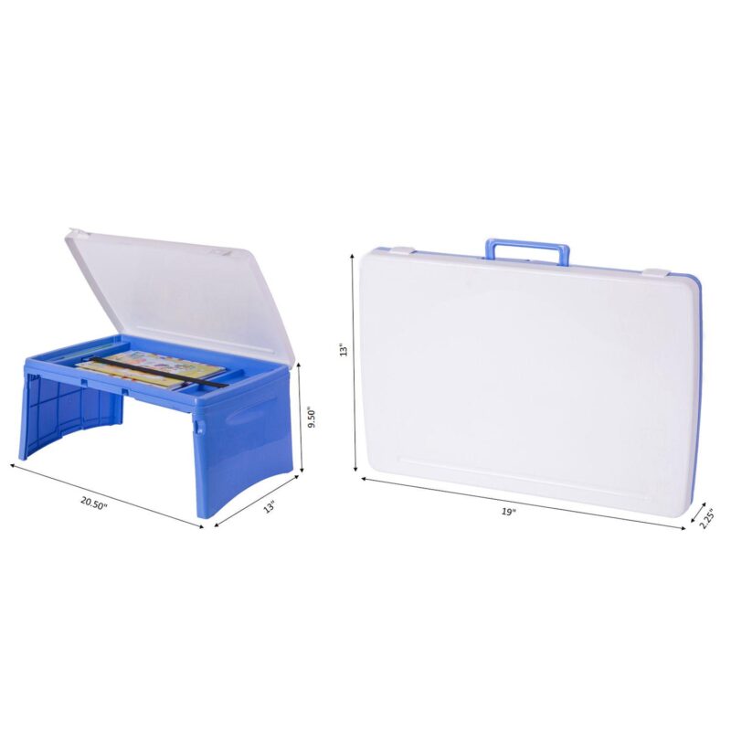 Kids Portable Fold-able Plastic Lap Tray, Blue And White - Image 4