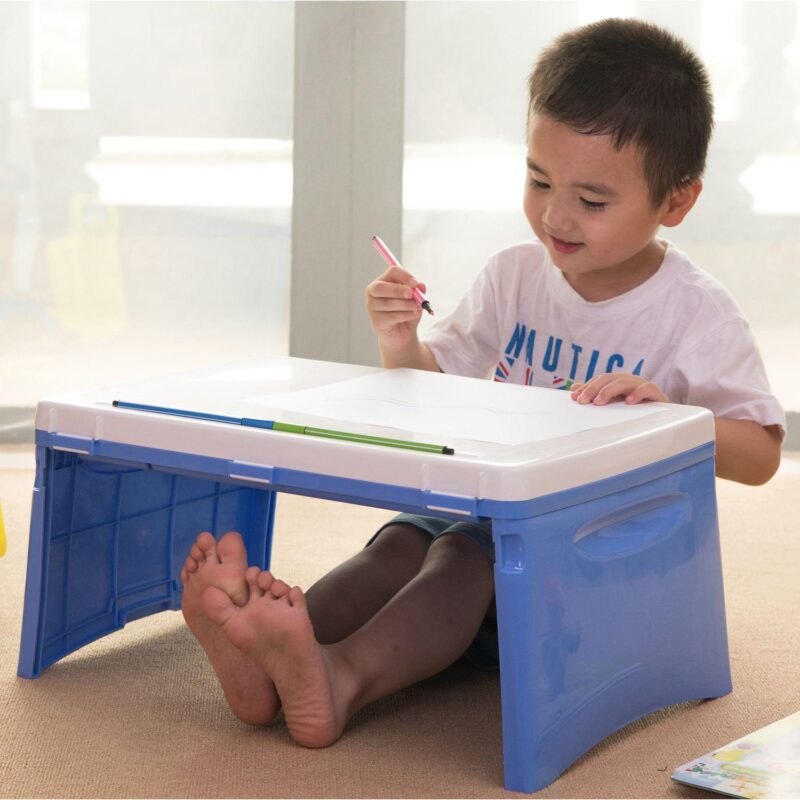 Kids Portable Fold-able Plastic Lap Tray, Blue And White - Image 2