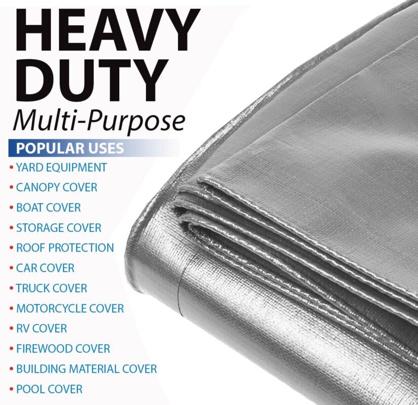King Canopy Heavy Duty Polyethylene Tarp, 8a x 20a , 6 oz. (10-12 mil), 14 x 14 Weave, Multi-Function, Rope Reinforced hems, Aluminum Grommets with Reinforced Corners, Silver - Image 8