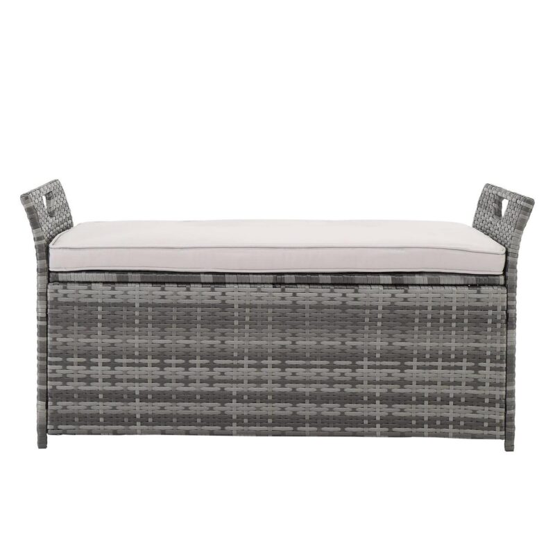 Ktaxon 33 Gal Rattan Wicker Storage Box for Patio Garden, Rattan Deck Box, Gray, Wicker Storage Bench w/ Cushion - Image 7