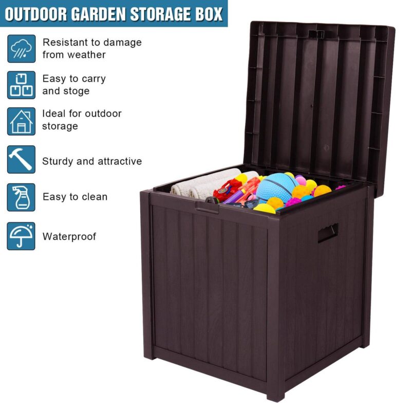 Ktaxon 51gal 195L Garden Plastic Storage Deck Box Chest Tools Brown - Image 6