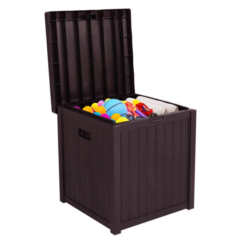 Ktaxon 51gal 195L Garden Plastic Storage Deck Box Chest Tools Brown - Image 7