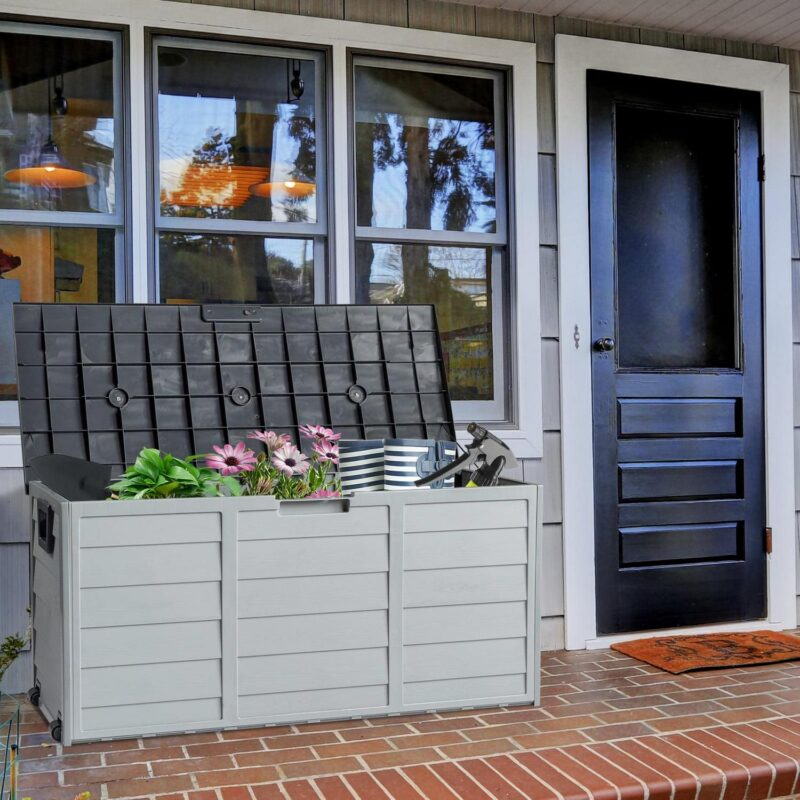 Ktaxon 75gal Outdoor Garden Plastic Storage Deck Box Chest Tools Cushions Toys Black - Image 6
