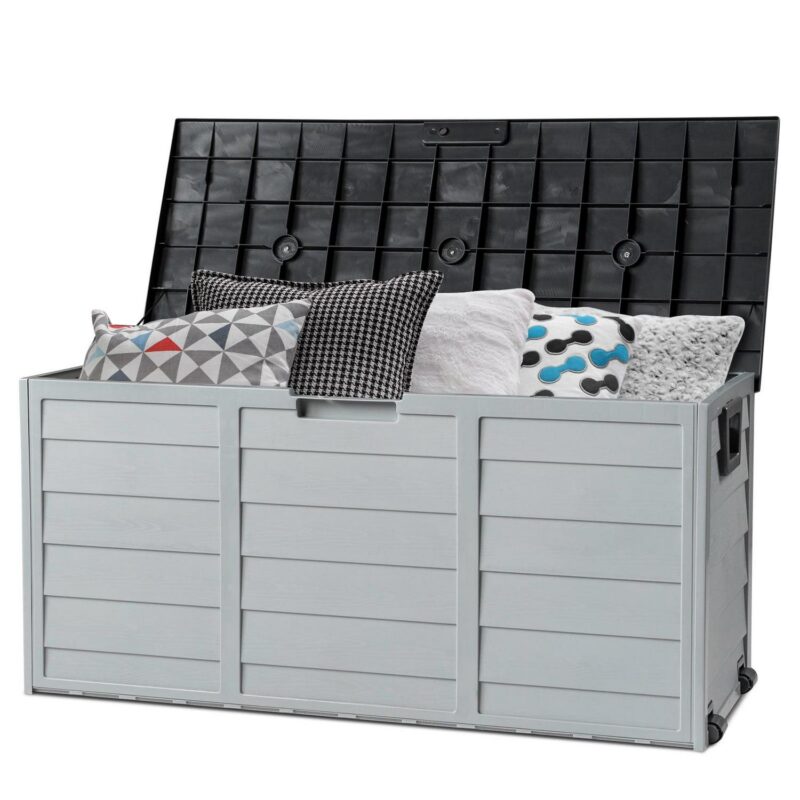 Ktaxon 75gal Outdoor Garden Plastic Storage Deck Box Chest Tools Cushions Toys Black - Image 2