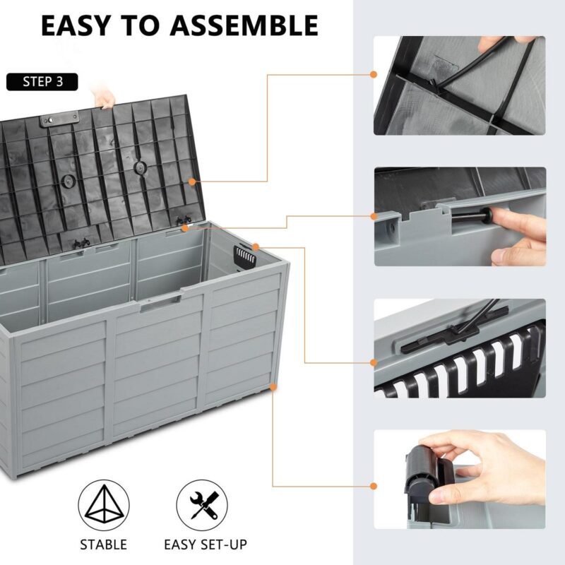Ktaxon 75gal Outdoor Garden Plastic Storage Deck Box Chest Tools Cushions Toys Black - Image 9