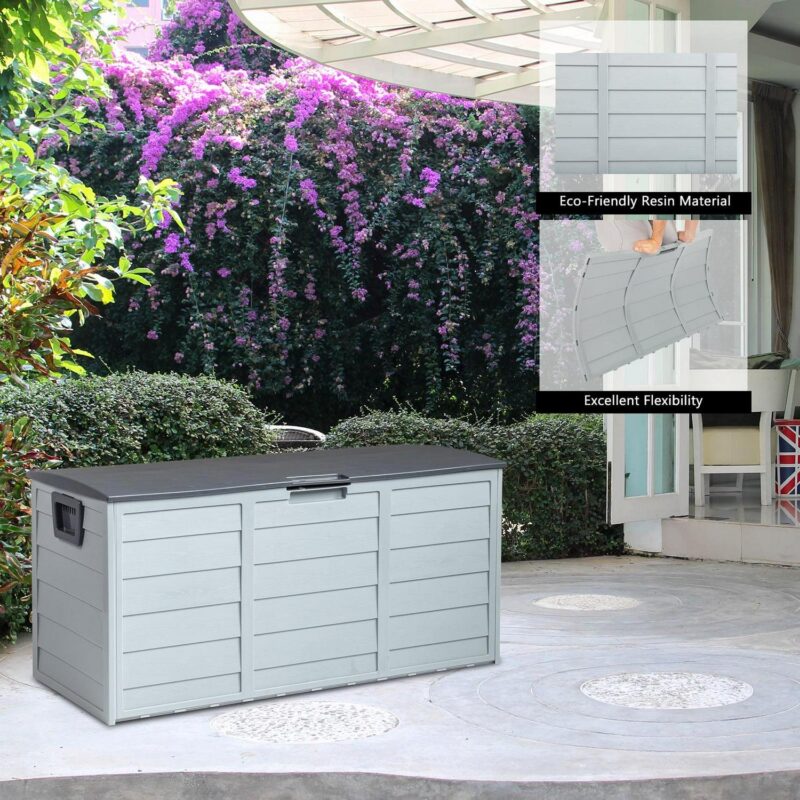Ktaxon 75gal Outdoor Garden Plastic Storage Deck Box Chest Tools Cushions Toys Black - Image 4