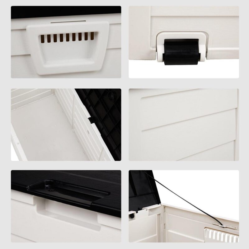 Ktaxon 75gal Outdoor Garden Plastic Storage Deck Box Chest Tools Cushions Toys White and Black Lid - Image 3
