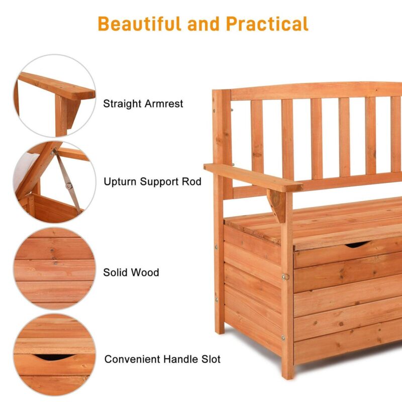 Ktaxon Garden Storage Bench Deck Box for Patio Storage Garden Tools and Pool Toys - Wood - Image 6