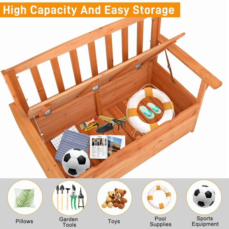 Ktaxon Garden Storage Bench Deck Box for Patio Storage Garden Tools and Pool Toys - Wood - Image 5