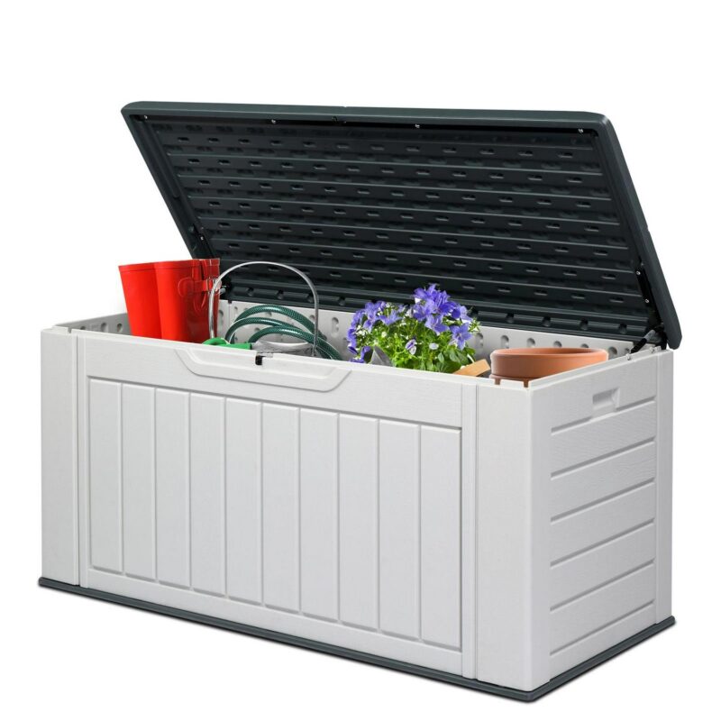Ktaxon Storage Deck Box Courtyard Storage Box HDPE Plastic White 158 Gallon - Image 3