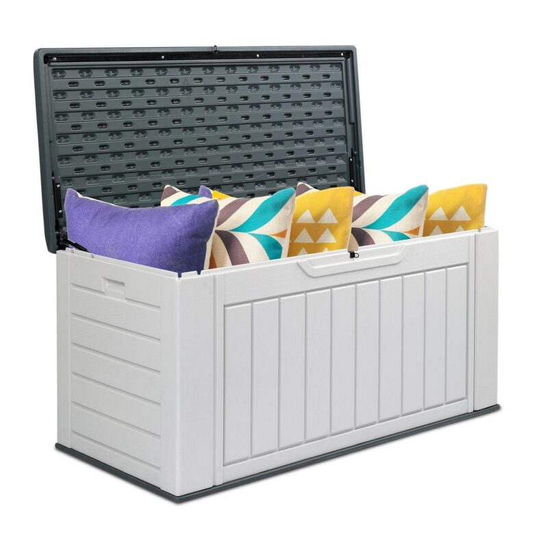 Ktaxon Storage Deck Box Courtyard Storage Box HDPE Plastic White 158 Gallon - Image 2