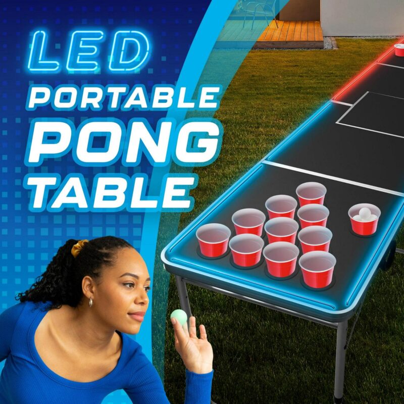LED Pong Table, Portable Party Game Set, 27-Inch Height, by MinnARK - Image 7