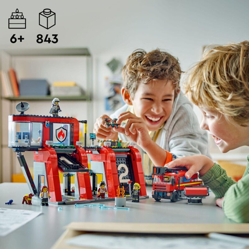 LEGO City Fire Station with Fire Truck Pretend Play Toy 60414 (843 Pieces) - Image 2