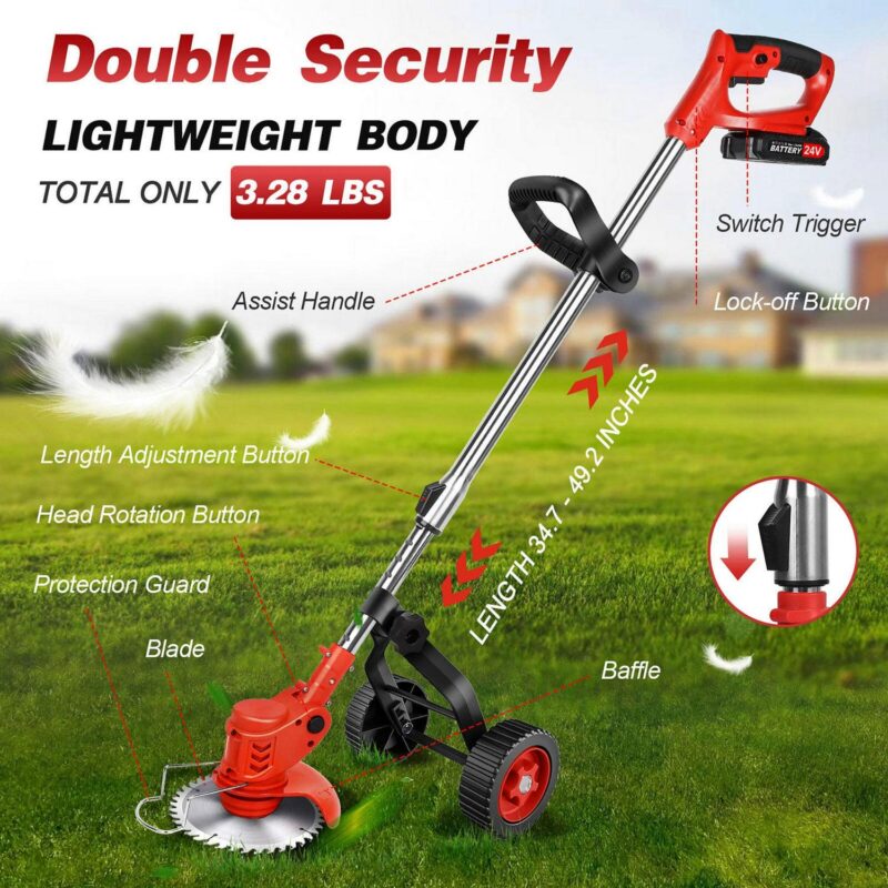 LELINTA 24V 13-inch Cordless String Trimmer, Grass Trimmer Cordless Electric Weed Eaters and Weed Trimmer, 2 Ah Battery and Charger Included - Image 3