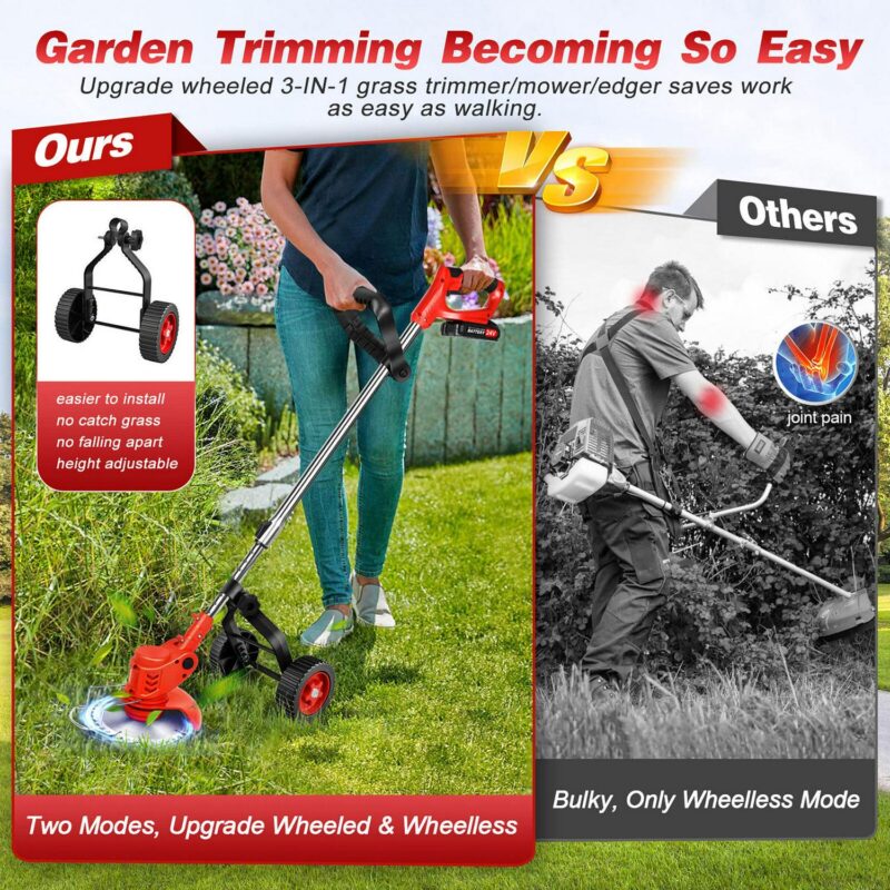 LELINTA 24V 13-inch Cordless String Trimmer, Grass Trimmer Cordless Electric Weed Eaters and Weed Trimmer, 2 Ah Battery and Charger Included - Image 2