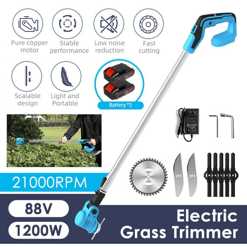 LELINTA 88V Cordless Brush Cutter, Weed Wacker Stringless Weed Eater Electric Brush Cutter Battery Powered Batteries,String Trimmer for Lawn Garden,Lightweight