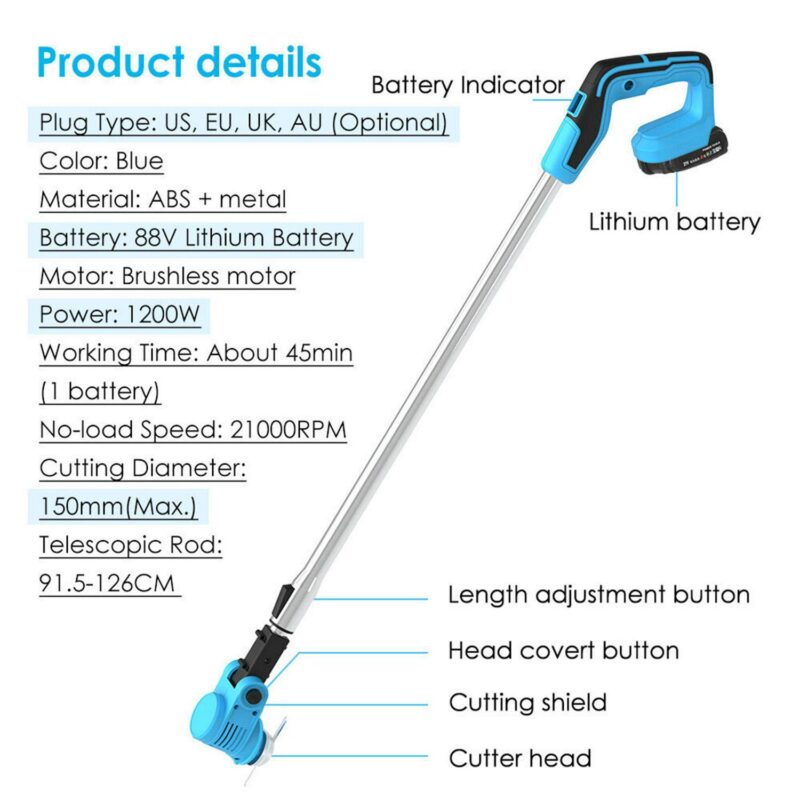 LELINTA 88V Cordless Brush Cutter, Weed Wacker Stringless Weed Eater Electric Brush Cutter Battery Powered Batteries,String Trimmer for Lawn Garden,Lightweight - Image 6