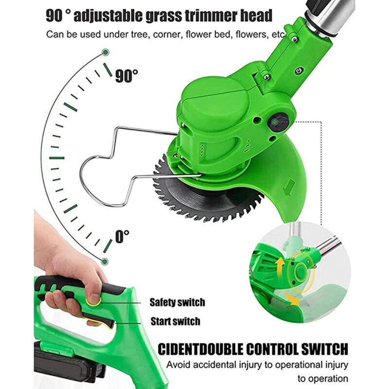 LELINTA Cordless String Trimmer, Garden Electric Weed Strimmer Cutter Rechargeable 2 Ah Battery Tool Cordless String Trimmer Adjustable Height Electric Mower for Garden, 24-88 V,Black/Green/Red - Image 3
