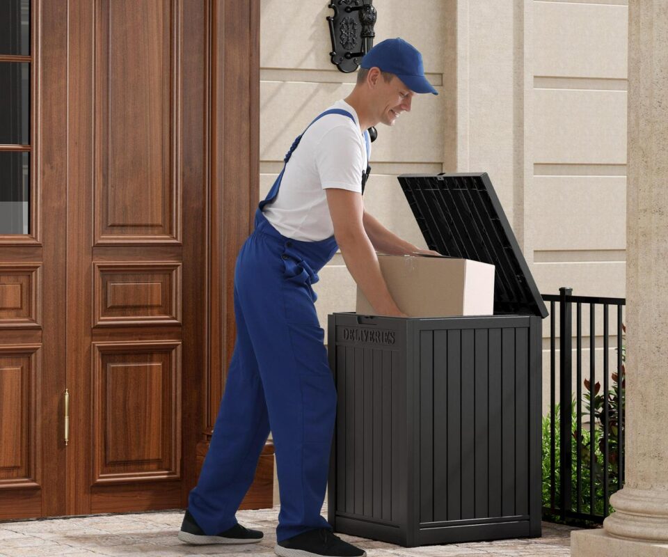 LHBcraft 48 Gallon Package Delivery Box for Porch, Storage Box with Lockable Secure, Large Double-Wall Resin Outdoor Package Delivery and Waterproof Deck Box - Image 4