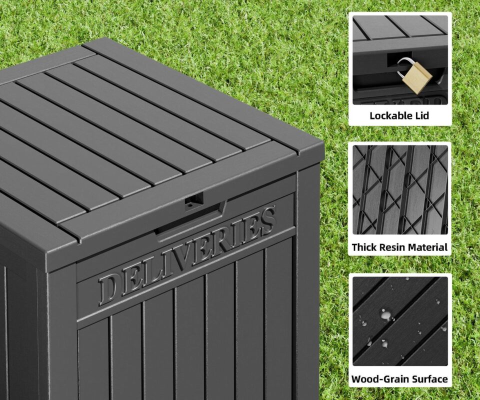 LHBcraft 48 Gallon Package Delivery Box for Porch, Storage Box with Lockable Secure, Large Double-Wall Resin Outdoor Package Delivery and Waterproof Deck Box - Image 3