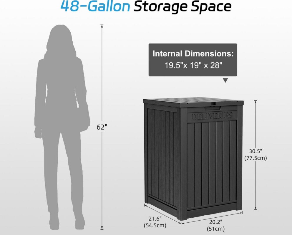 LHBcraft 48 Gallon Package Delivery Box for Porch, Storage Box with Lockable Secure, Large Double-Wall Resin Outdoor Package Delivery and Waterproof Deck Box - Image 2