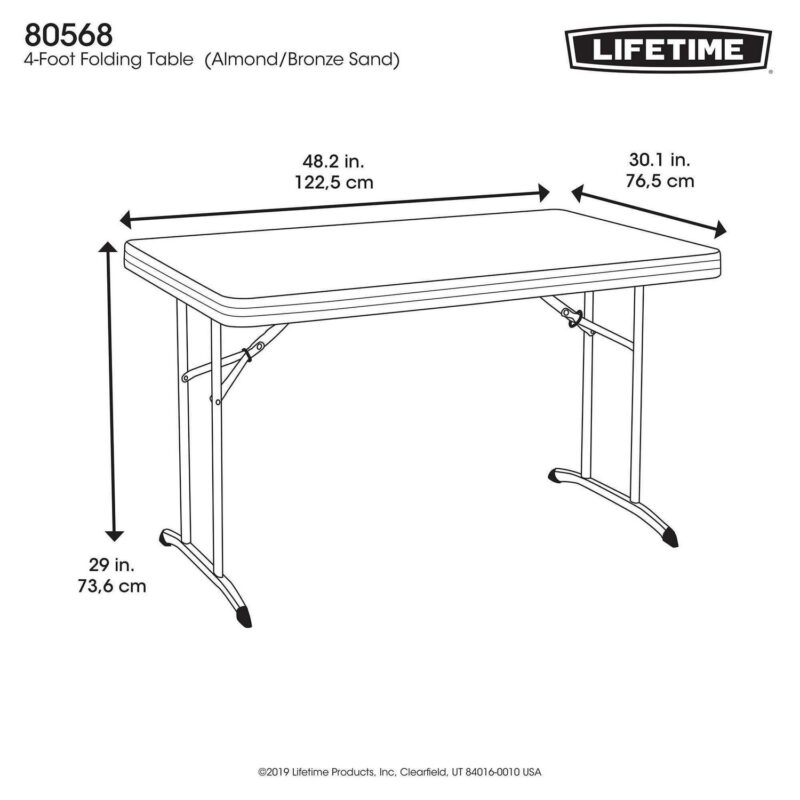 Lifetime 4 Foot Rectangle Folding Table, Indoor/Outdoor Commercial Grade, Almond (80568) - Image 3