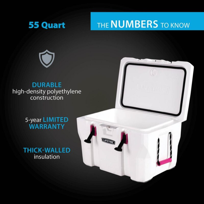 Lifetime 55 Quart High Performance Polyethylene Cooler, White/Pink (91245) - Image 9