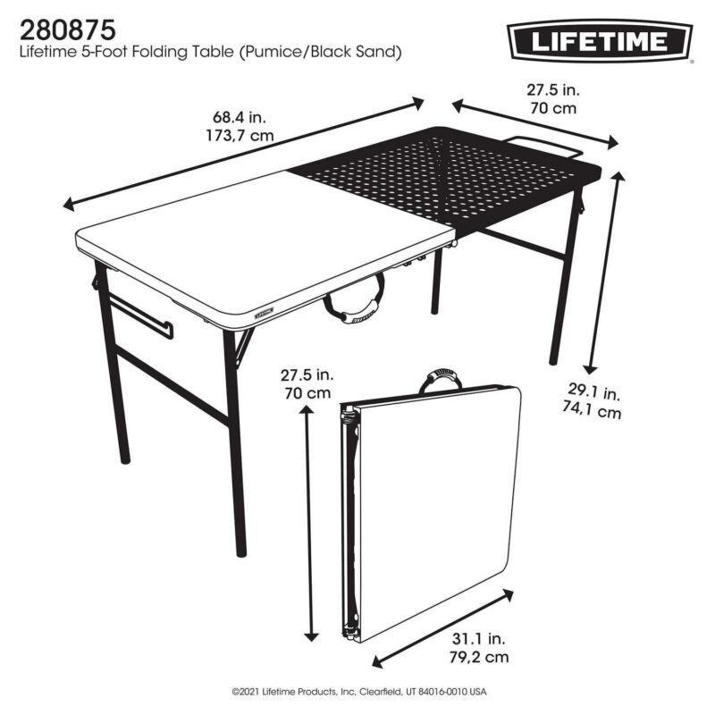 Lifetime 5 Foot Fold-in-Half Camping Folding Table, Indoor/Outdoor, Pumice (280875) - Image 28