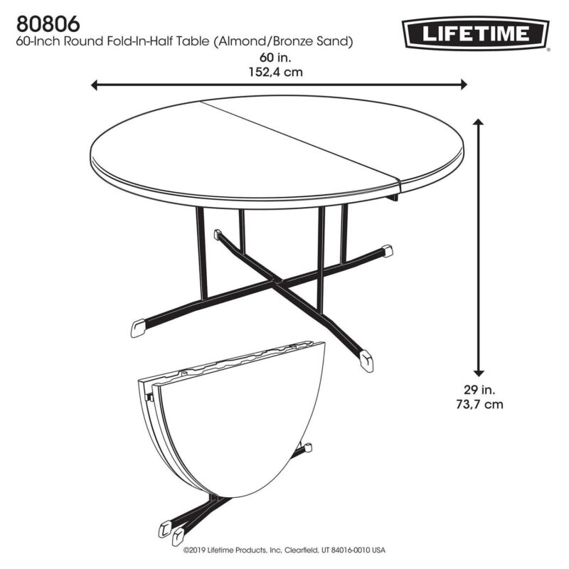 Lifetime 60 inch Round Folding Table, Indoor/Outdoor Commercial Grade, Almond (80806) - Image 18